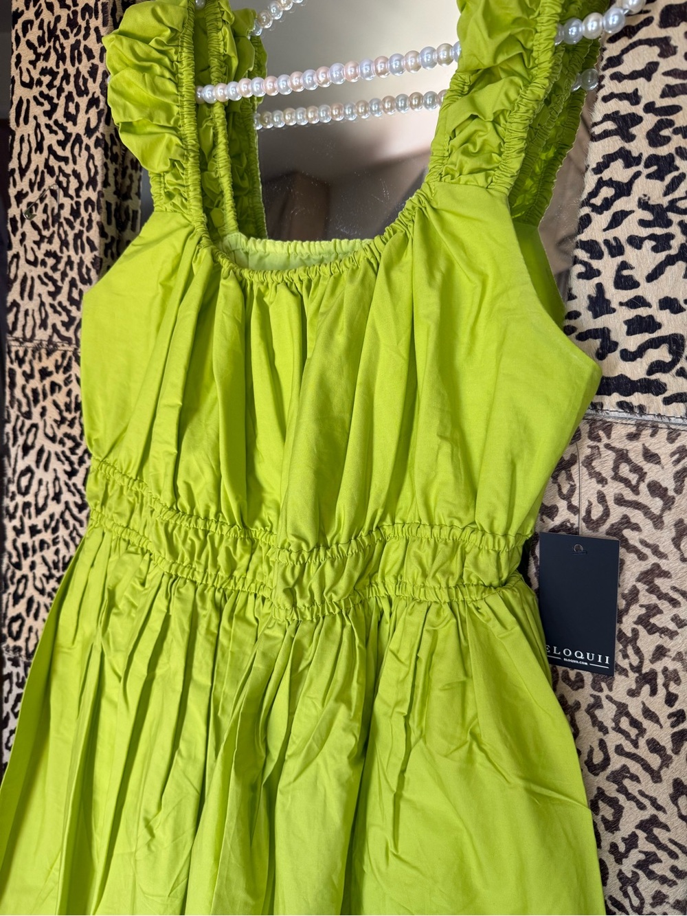 ELOQUII Poplin Flare Mini Dress Lime Green Smocked Size 14 - Picture 2 of 11